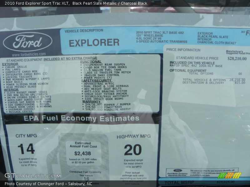 Black Pearl Slate Metallic / Charcoal Black 2010 Ford Explorer Sport Trac XLT