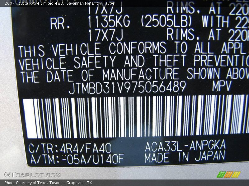 Savannah Metallic / Taupe 2007 Toyota RAV4 Limited 4WD