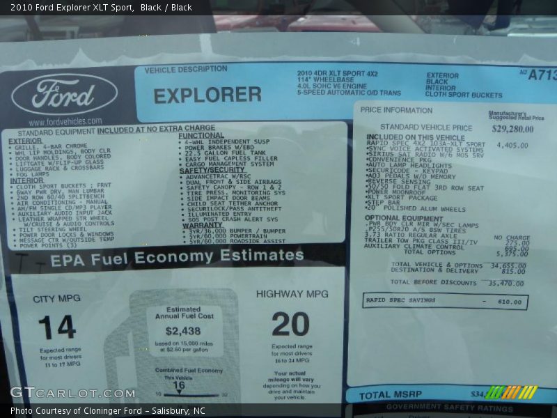 Black / Black 2010 Ford Explorer XLT Sport