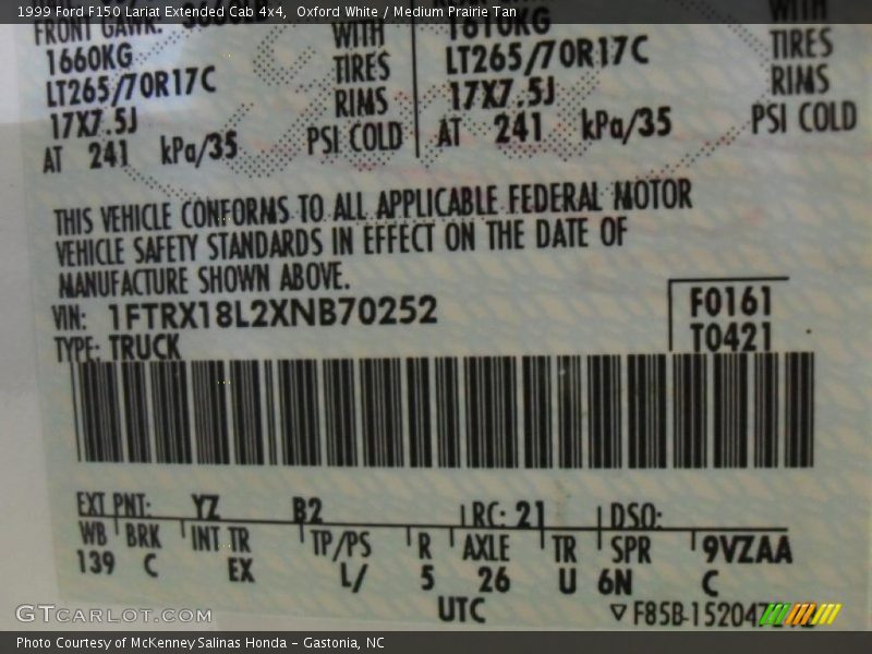 Oxford White / Medium Prairie Tan 1999 Ford F150 Lariat Extended Cab 4x4
