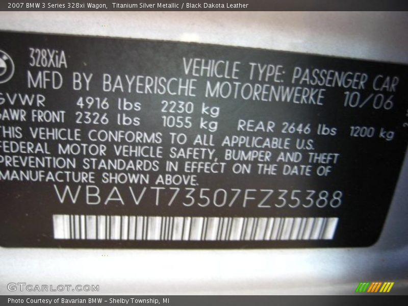 Titanium Silver Metallic / Black Dakota Leather 2007 BMW 3 Series 328xi Wagon