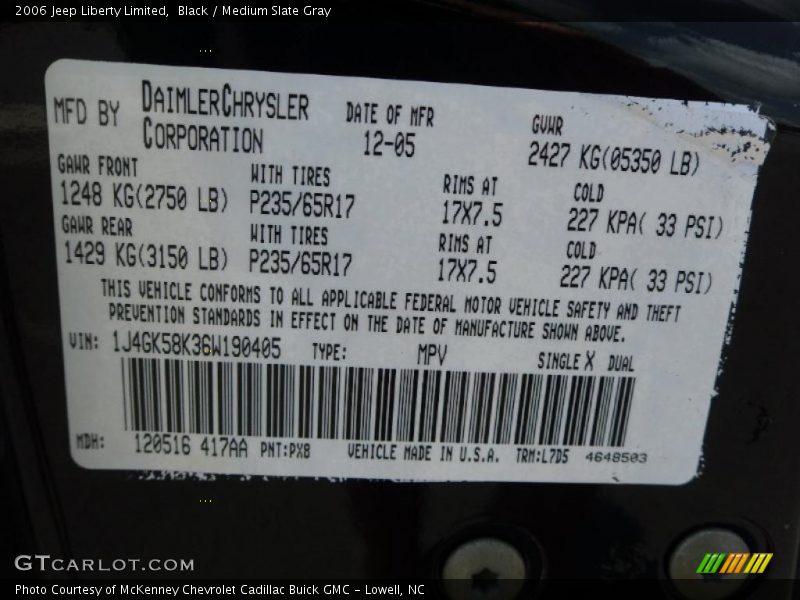 Black / Medium Slate Gray 2006 Jeep Liberty Limited