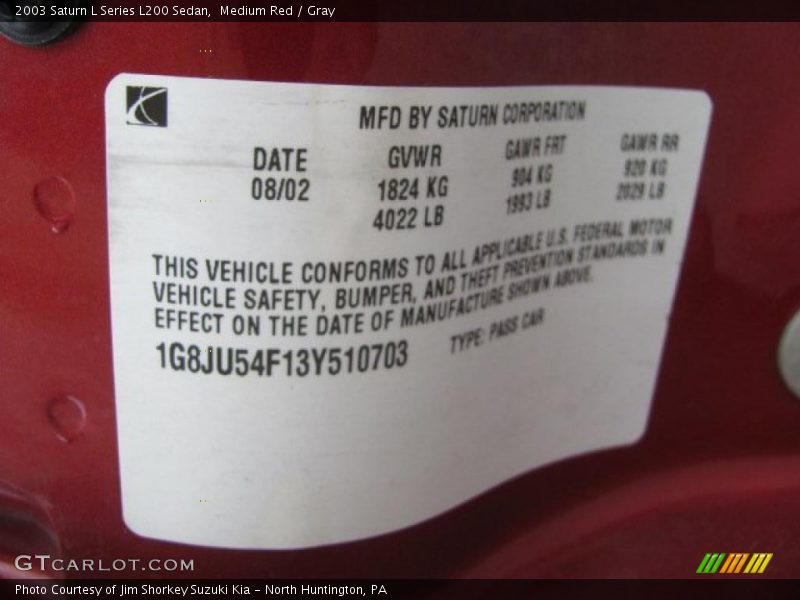 Medium Red / Gray 2003 Saturn L Series L200 Sedan