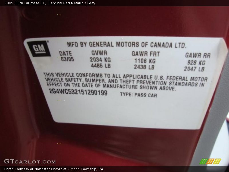Cardinal Red Metallic / Gray 2005 Buick LaCrosse CX