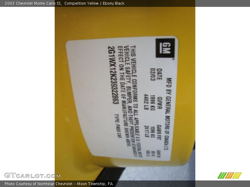 Competition Yellow / Ebony Black 2003 Chevrolet Monte Carlo SS