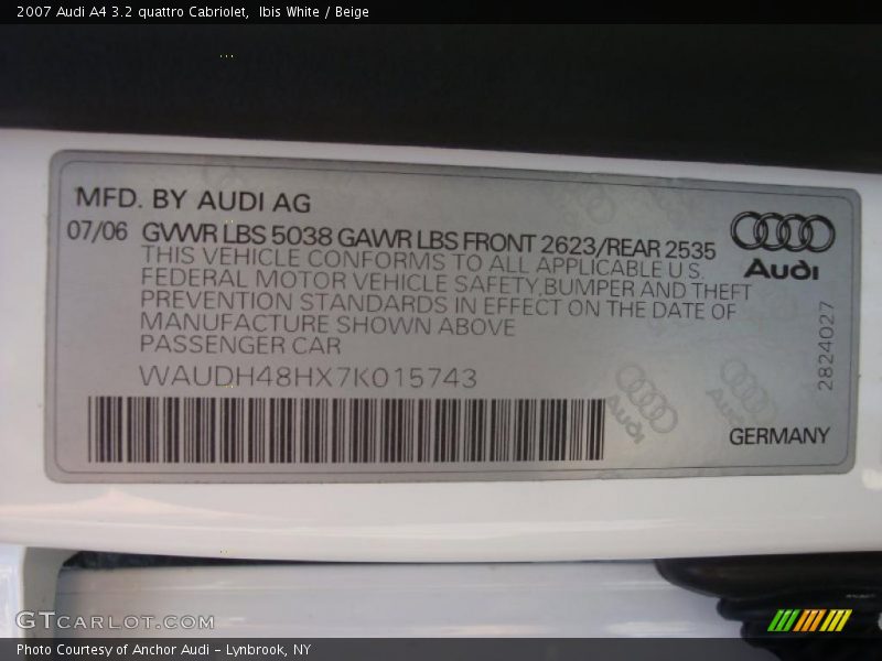 Ibis White / Beige 2007 Audi A4 3.2 quattro Cabriolet