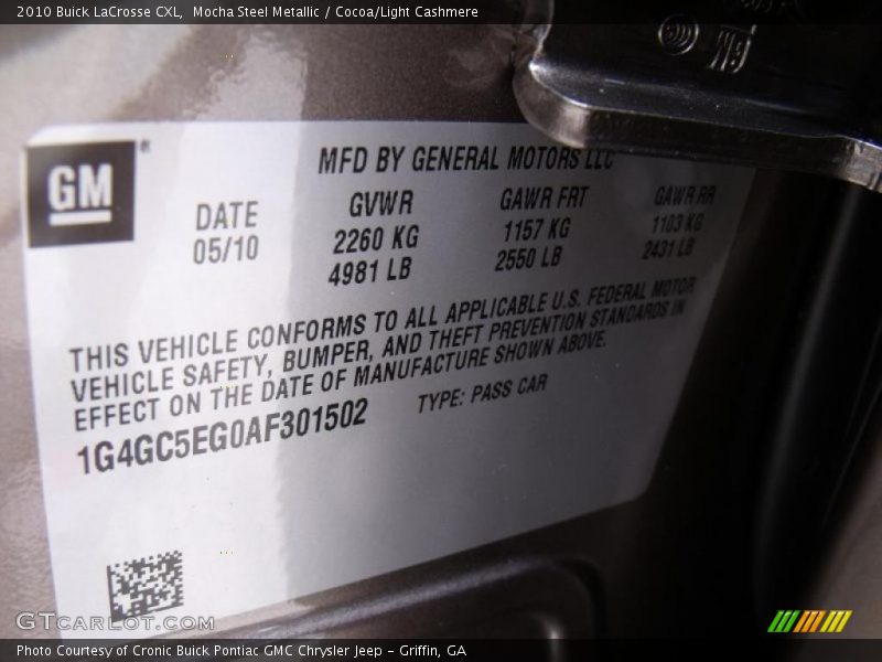 Mocha Steel Metallic / Cocoa/Light Cashmere 2010 Buick LaCrosse CXL
