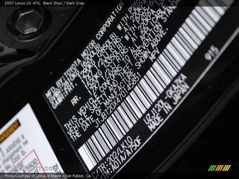 Black Onyx / Dark Gray 2007 Lexus GX 470
