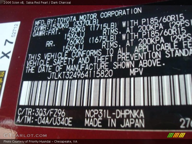 Salsa Red Pearl / Dark Charcoal 2006 Scion xB