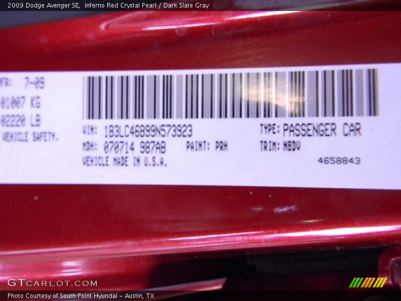 Inferno Red Crystal Pearl / Dark Slate Gray 2009 Dodge Avenger SE