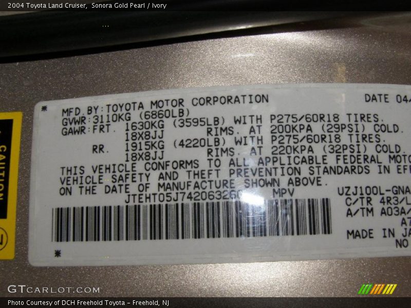 Sonora Gold Pearl / Ivory 2004 Toyota Land Cruiser