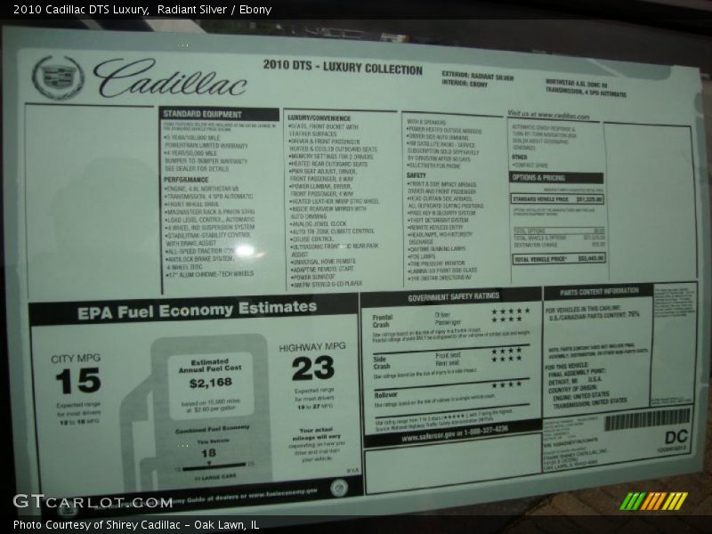 Radiant Silver / Ebony 2010 Cadillac DTS Luxury