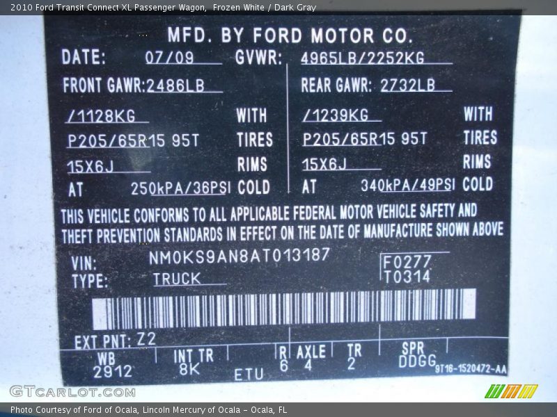 Frozen White / Dark Gray 2010 Ford Transit Connect XL Passenger Wagon