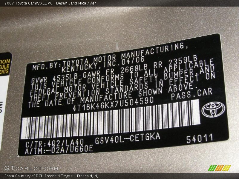 Desert Sand Mica / Ash 2007 Toyota Camry XLE V6