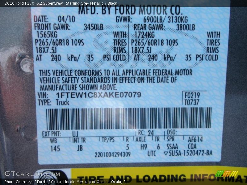 Sterling Grey Metallic / Black 2010 Ford F150 FX2 SuperCrew