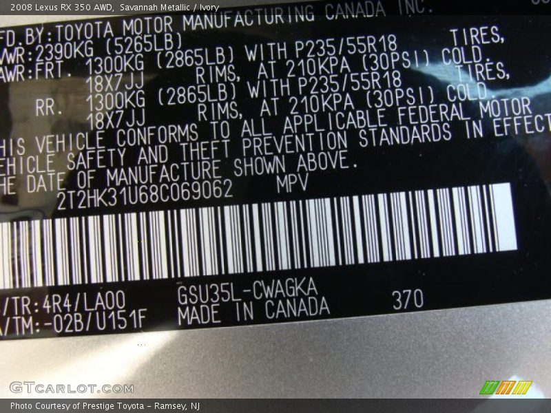 Savannah Metallic / Ivory 2008 Lexus RX 350 AWD