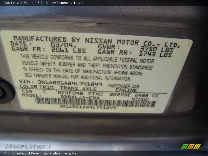 Bronze Shimmer / Taupe 2004 Nissan Sentra 2.5 S