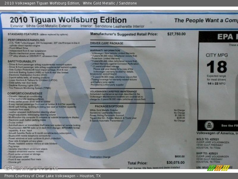 White Gold Metallic / Sandstone 2010 Volkswagen Tiguan Wolfsburg Edition