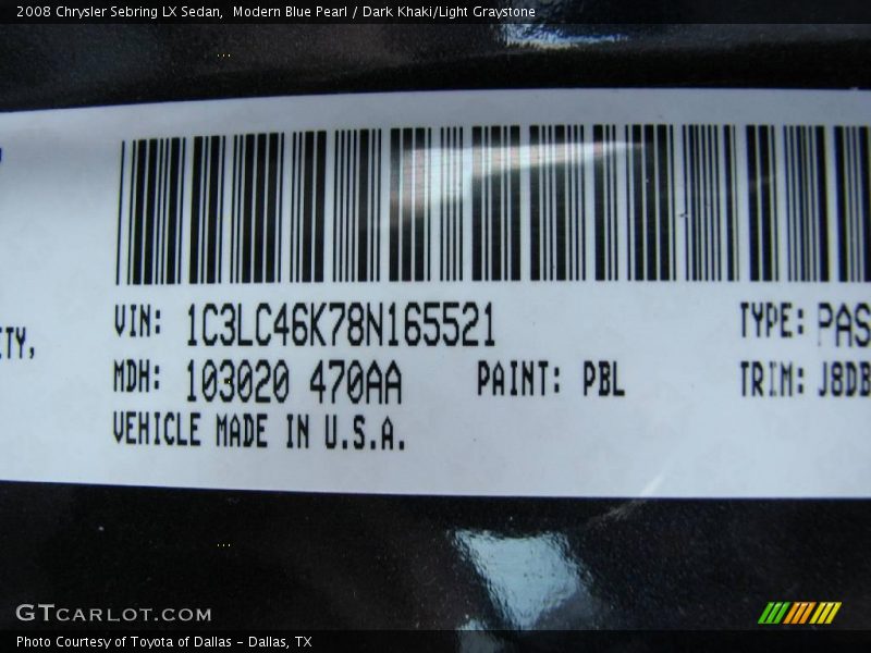 Modern Blue Pearl / Dark Khaki/Light Graystone 2008 Chrysler Sebring LX Sedan