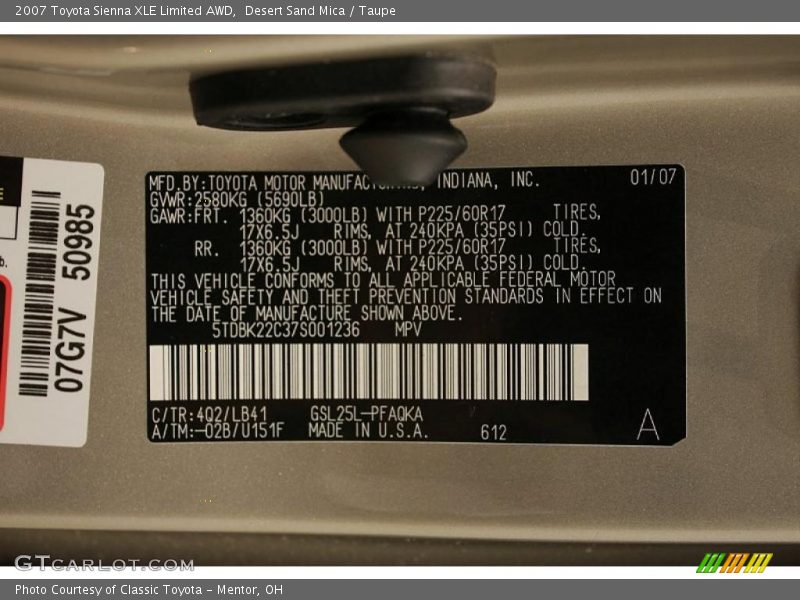 Desert Sand Mica / Taupe 2007 Toyota Sienna XLE Limited AWD