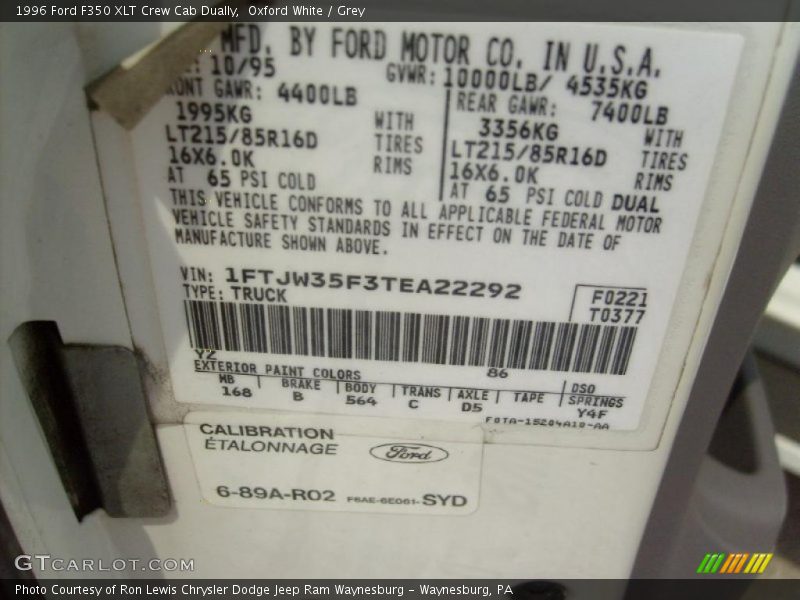 Oxford White / Grey 1996 Ford F350 XLT Crew Cab Dually