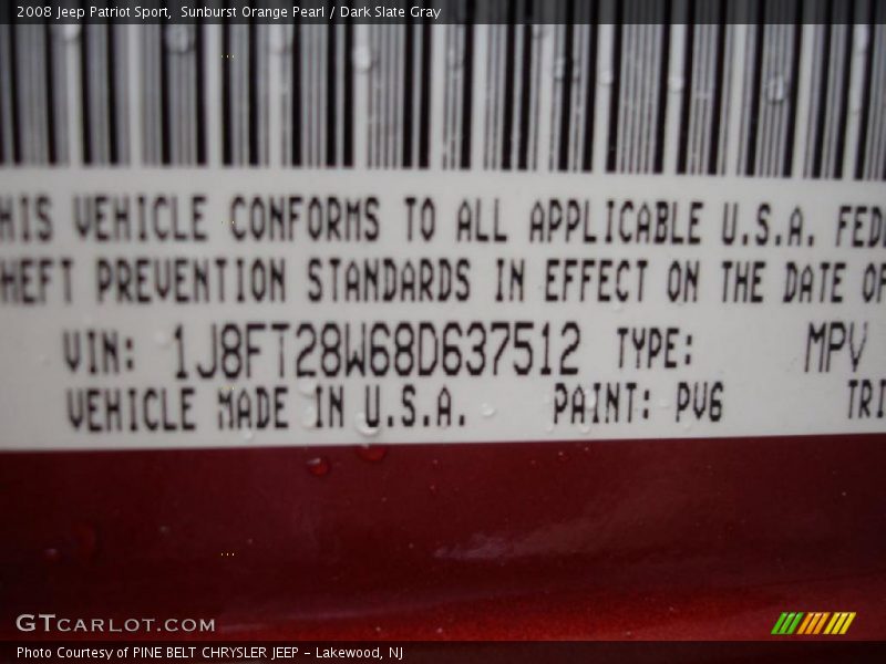Sunburst Orange Pearl / Dark Slate Gray 2008 Jeep Patriot Sport