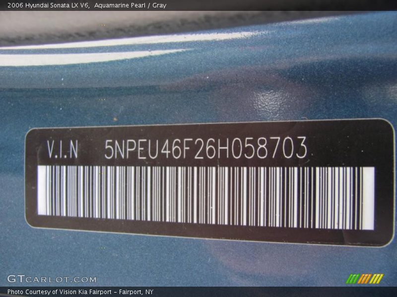 Aquamarine Pearl / Gray 2006 Hyundai Sonata LX V6