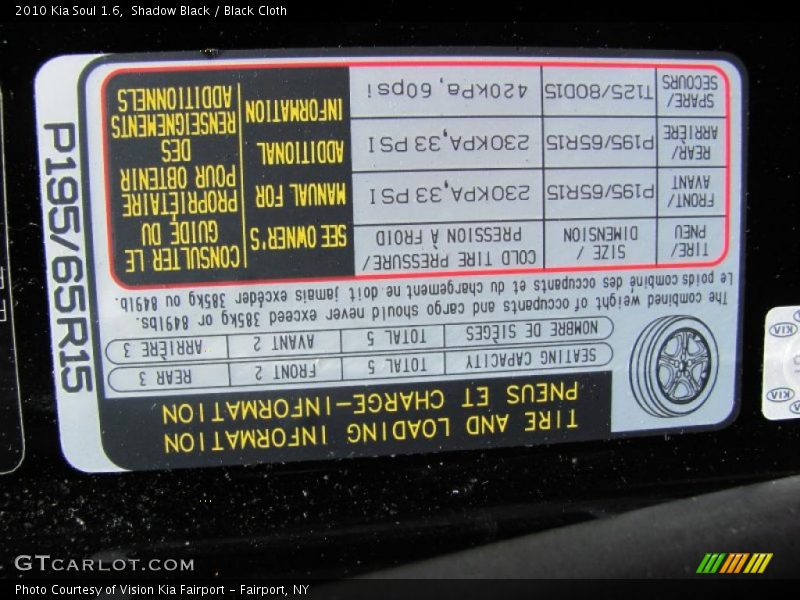 Shadow Black / Black Cloth 2010 Kia Soul 1.6