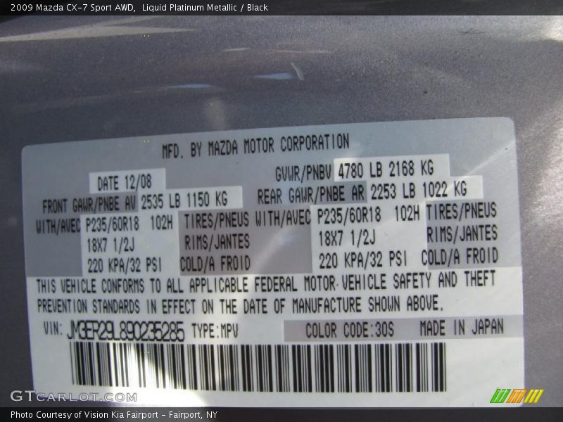 Liquid Platinum Metallic / Black 2009 Mazda CX-7 Sport AWD