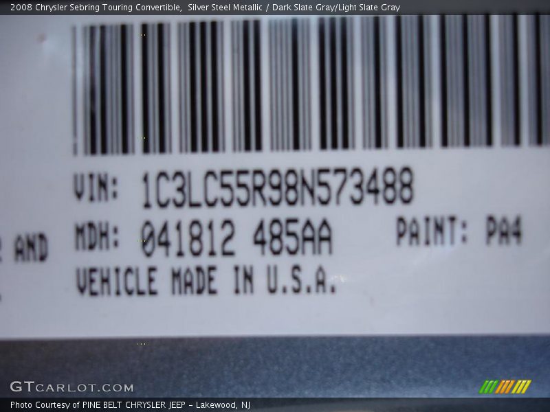 Silver Steel Metallic / Dark Slate Gray/Light Slate Gray 2008 Chrysler Sebring Touring Convertible