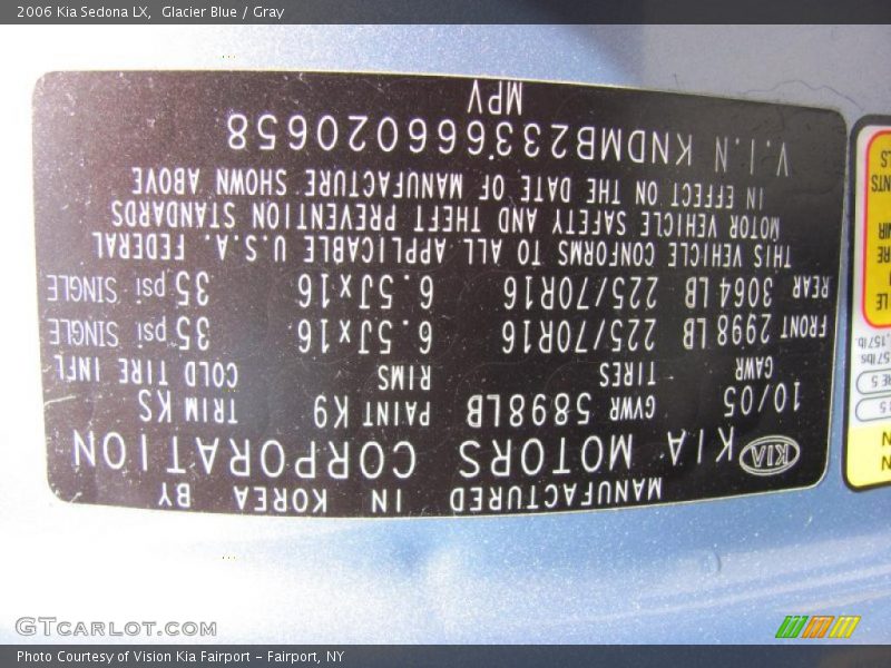 Glacier Blue / Gray 2006 Kia Sedona LX