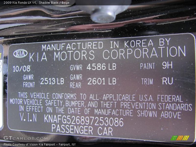 Shadow Black / Beige 2009 Kia Rondo LX V6