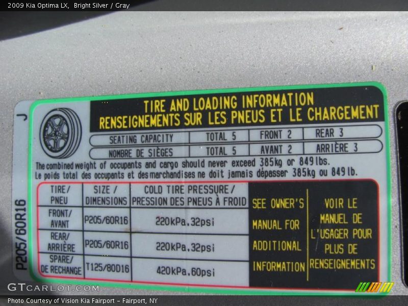 Bright Silver / Gray 2009 Kia Optima LX