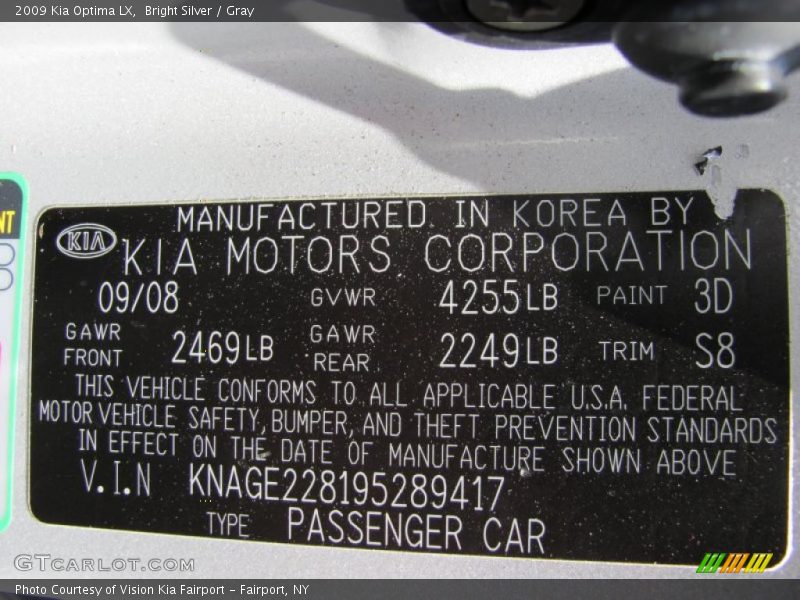 Bright Silver / Gray 2009 Kia Optima LX