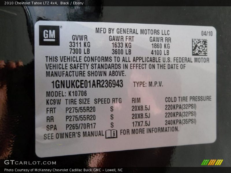 Black / Ebony 2010 Chevrolet Tahoe LTZ 4x4