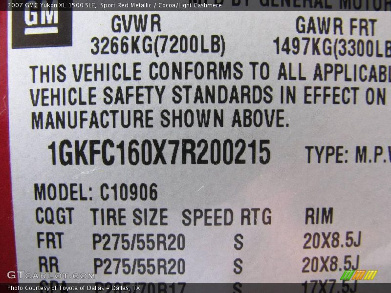 Sport Red Metallic / Cocoa/Light Cashmere 2007 GMC Yukon XL 1500 SLE