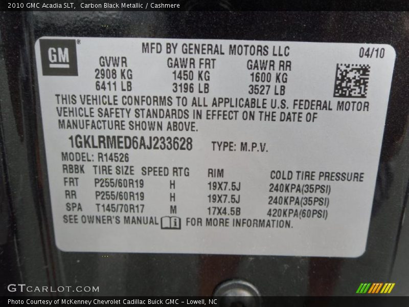 Carbon Black Metallic / Cashmere 2010 GMC Acadia SLT