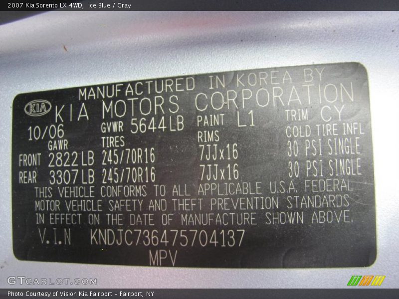 Ice Blue / Gray 2007 Kia Sorento LX 4WD