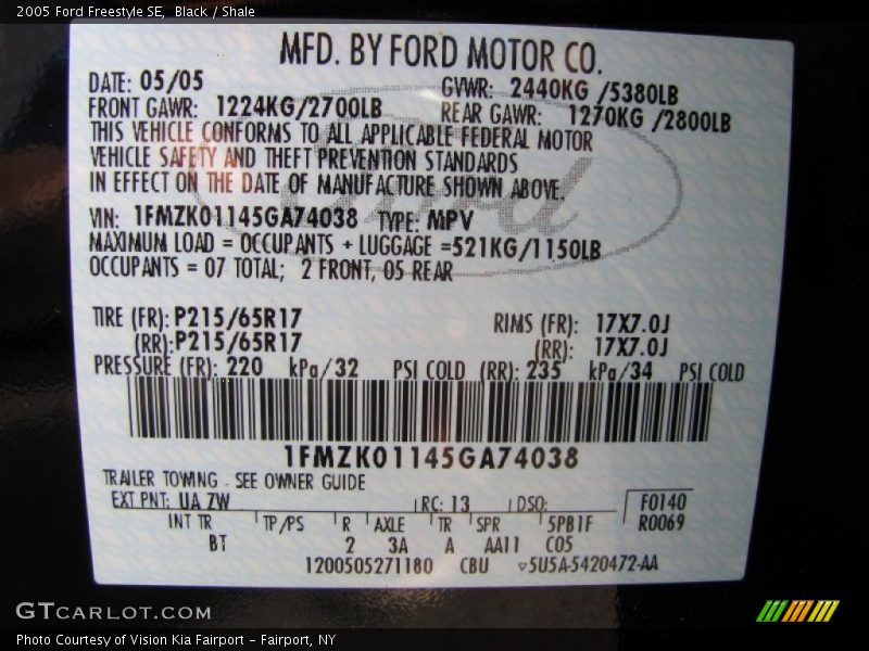 Black / Shale 2005 Ford Freestyle SE