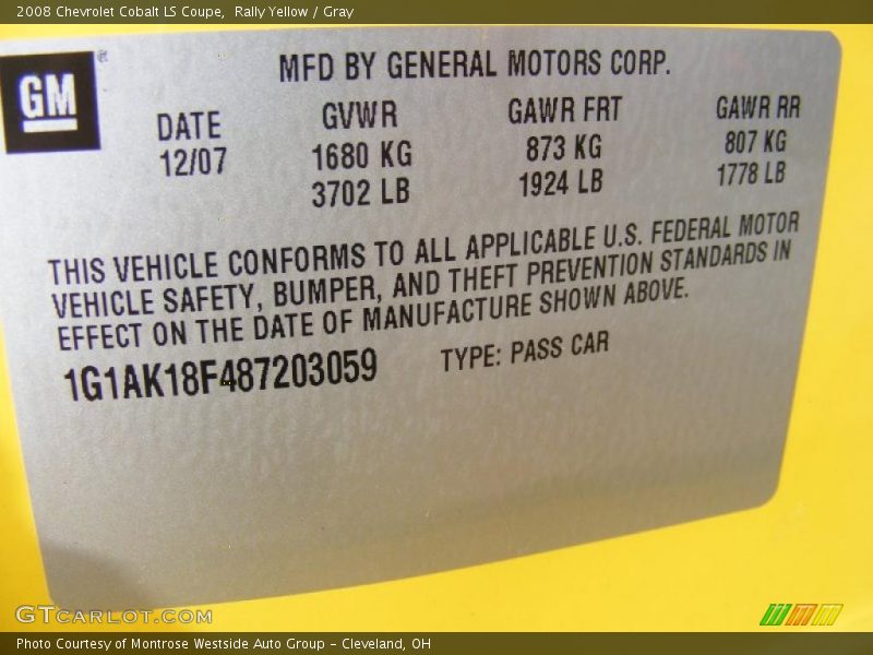 Rally Yellow / Gray 2008 Chevrolet Cobalt LS Coupe