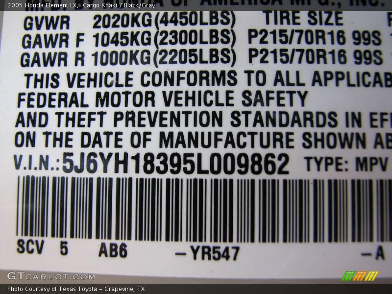 Cargo Khaki / Black/Gray 2005 Honda Element LX