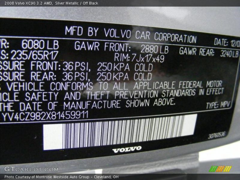Silver Metallic / Off Black 2008 Volvo XC90 3.2 AWD