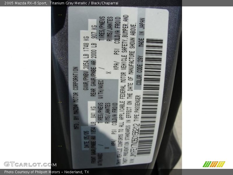 Titanium Gray Metallic / Black/Chaparral 2005 Mazda RX-8 Sport