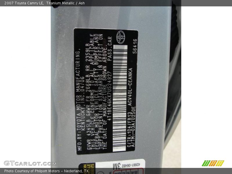 Titanium Metallic / Ash 2007 Toyota Camry LE
