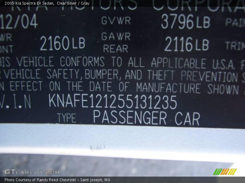 Clear Silver / Gray 2005 Kia Spectra EX Sedan
