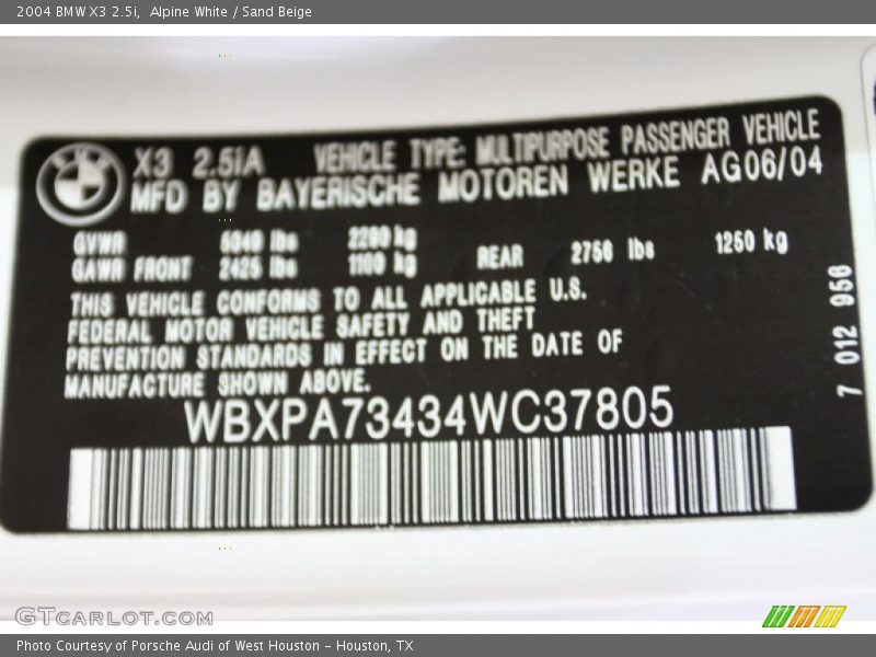 Alpine White / Sand Beige 2004 BMW X3 2.5i