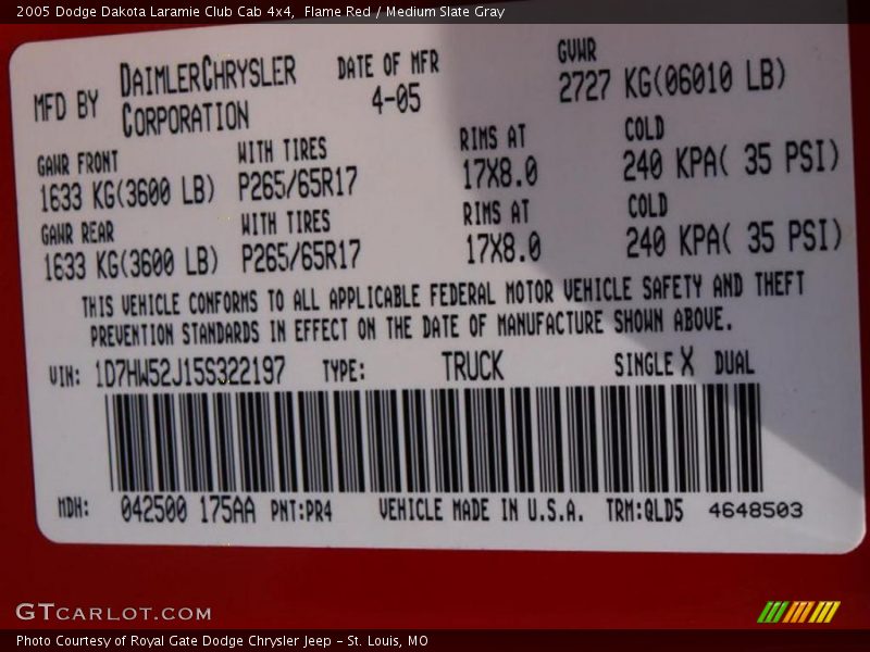 Flame Red / Medium Slate Gray 2005 Dodge Dakota Laramie Club Cab 4x4