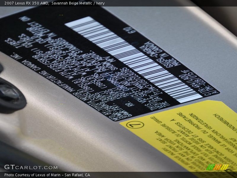 Savannah Beige Metallic / Ivory 2007 Lexus RX 350 AWD