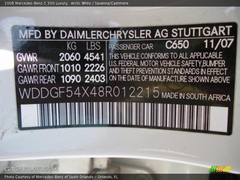 Arctic White / Savanna/Cashmere 2008 Mercedes-Benz C 300 Luxury