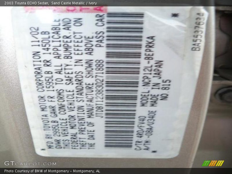 Sand Castle Metallic / Ivory 2003 Toyota ECHO Sedan